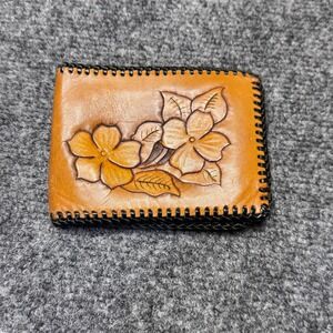Unbranded Tooled Leather Wallet Mens OS Tan Floral Western Cowboy Bifold Boho